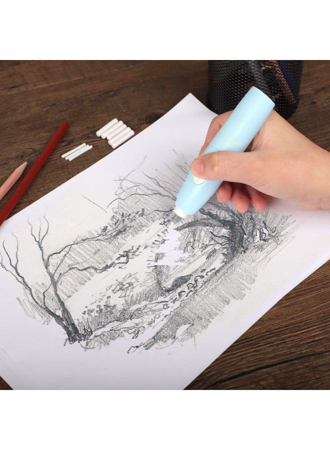 تن ون مجموعة ممحاة كهربائية مع غيارات - ممحاة قلم رصاص أوتوماتيكية تعمل بالبطارية للرسم والتخطيط والهندسة (أزرق فاتح) - Image 4